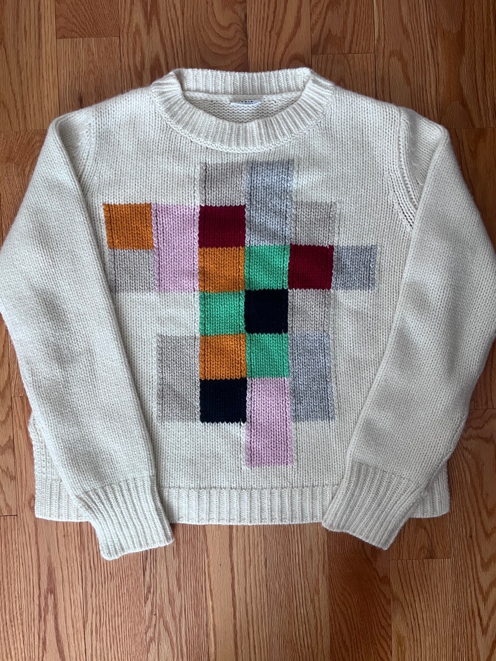 Akris Punto Intarsia Patchwork Grid Wool Cashmere Crewneck Sweater